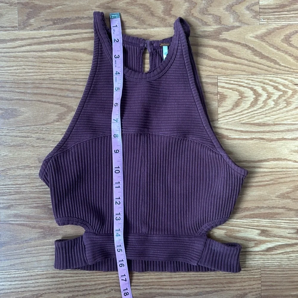 Free People Burgundy Cropped Ribbed Tank Top with Cutouts Size XS‎